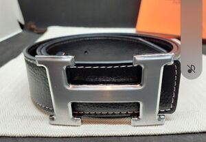 Hermès Black Leather H Belt Silver Buckle Made in France 42 NIB